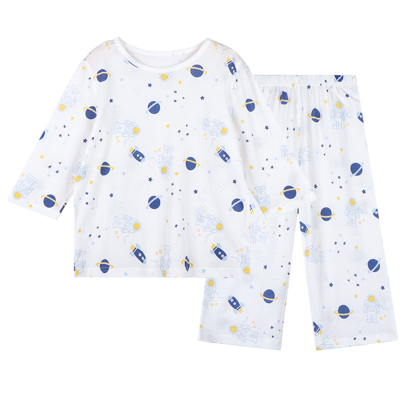 Hodo Kids Summer Thin Cotton A-Class Boys Girls Short Sleeve Loose Pajama Set 103-2 130