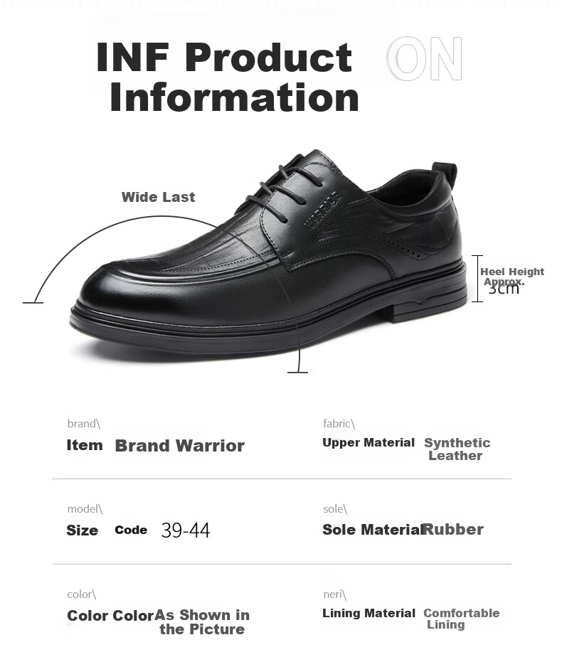 Huili Men's Leather Shoes, High-Quality Business Casual Shoes with Soft Soles, Black Derby Shoes, 2155 Black, Size 43 4