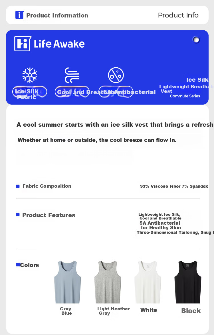 HLA Sleeveless Vest for Men, Ice Silk 5A Antibacterial Cooling Breathable Undershirt, Thin Base Layer Tank Top, 2-Pack 1