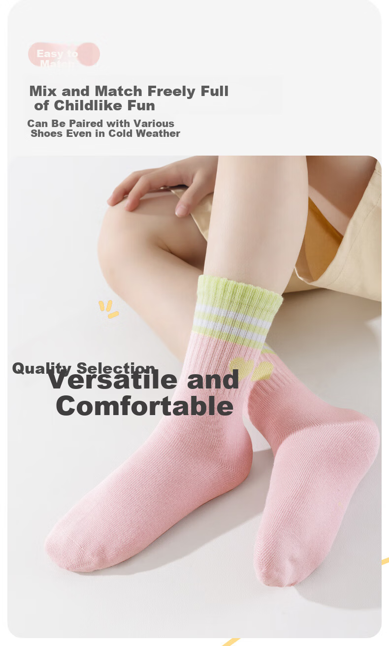Caramella 2026 New Kids Sports Socks 100% Cotton Breathable Comfortable Girls Cute Mid-Calf Socks for Older Children 9