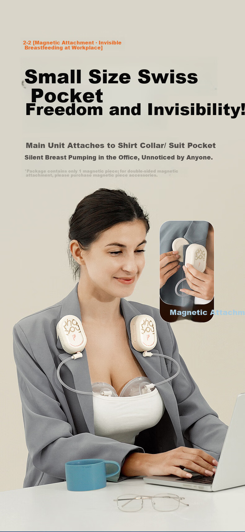 Xiaoyaxiang Hands-Free Double Electric Breast Pump Portable Neck-Hanging Variable Frequency High Suction Milk Extractor with Storage Bag 10