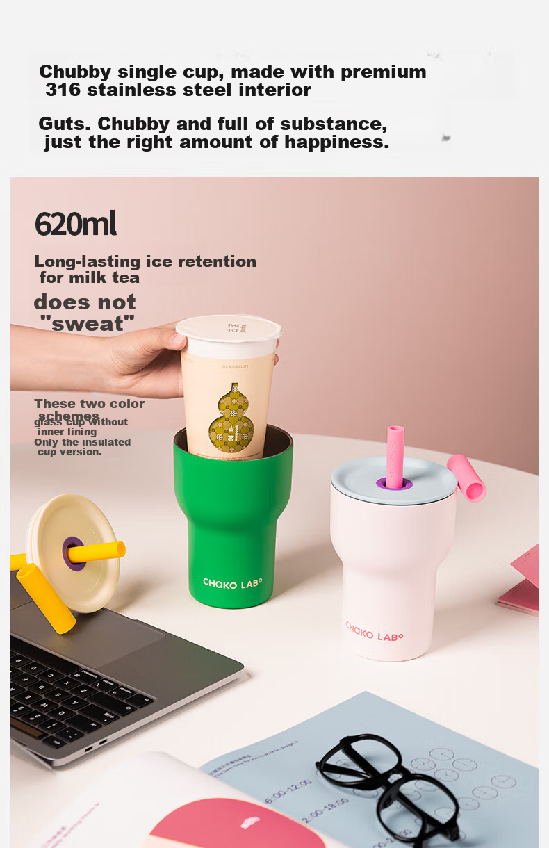 Chakolab Double-Layer Glass Insulated Tumbler Large Capacity Straw Ice Glass Cup Office Stylish Student Coffee Mug 15