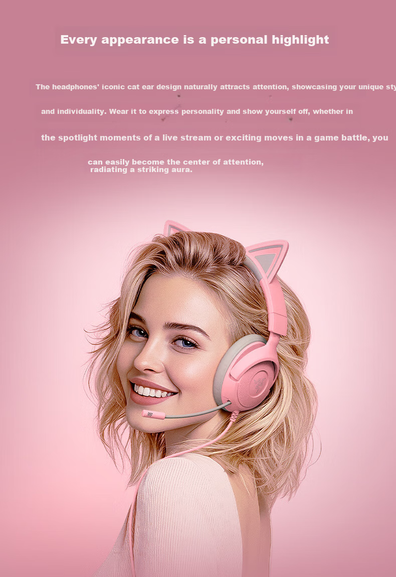 Razer Kraken V3X Wired Gaming Headset Cat Ear Edition 7.1 Surround Sound CSGO PUBG Headphones Compatible with Delta White 2