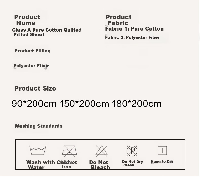 Wuyinliangpin Class A Quilted Fitted Sheet, Single Piece, 1.2x2 Meter Bed Cover Mattress Cover, Fully Enclosed Fitted Sheet, Beige 5