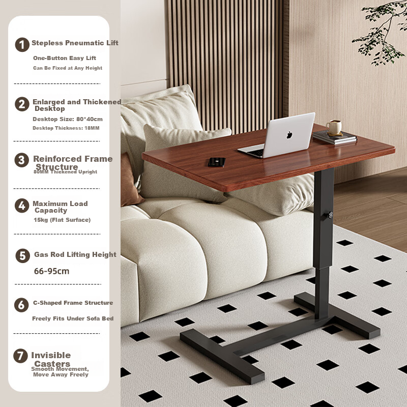 Jingkun Adjustable Mobile Bedside Computer Desk Multifunctional Bed Table Side Table