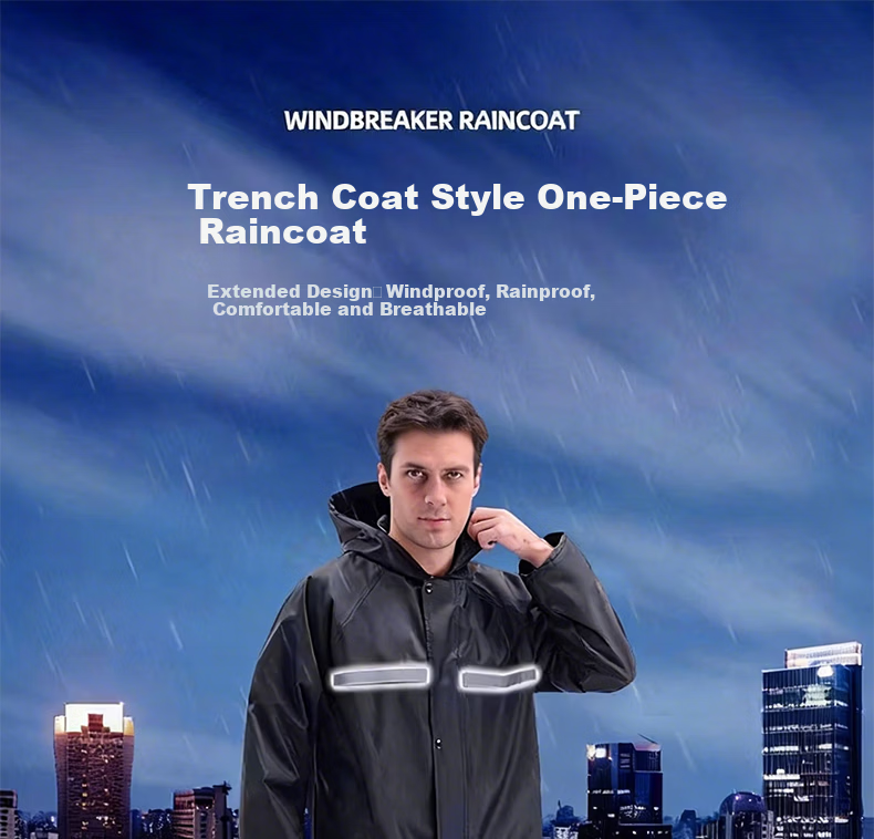 Jingxun Long Adult Raincoat, Windbreaker Style, Heavy Rain Protection, for Hiking, Fishing, Waterproof Poncho, Reflective Rainwear for Security Guards And Property Management 1