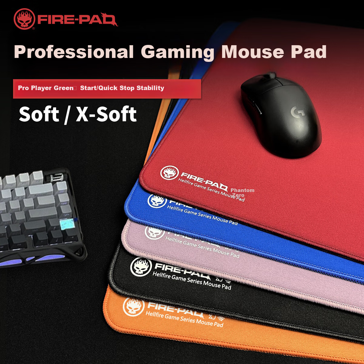 FIRE-PAD Gaming Mouse Pad All-Purpose Cloth Surface Solid Color Ultra-Narrow Dense Edge Stitching Medium Small 480x400x5mm Black