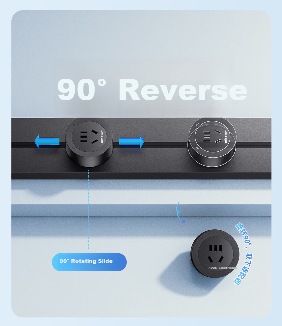 NVC Lighting Track Socket Surface Mounted No-Drill Wall-Mounted Movable Wall Rail Socket 80cm + Four 5-Hole Outlets White 9