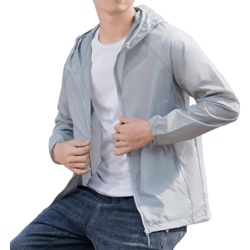 Romon Men's Summer Ice Silk Sunscreen Jacket Outdoor Fishing Sports Breathable Skin Jacket Quick-Dry Men's SF08 Gray XL