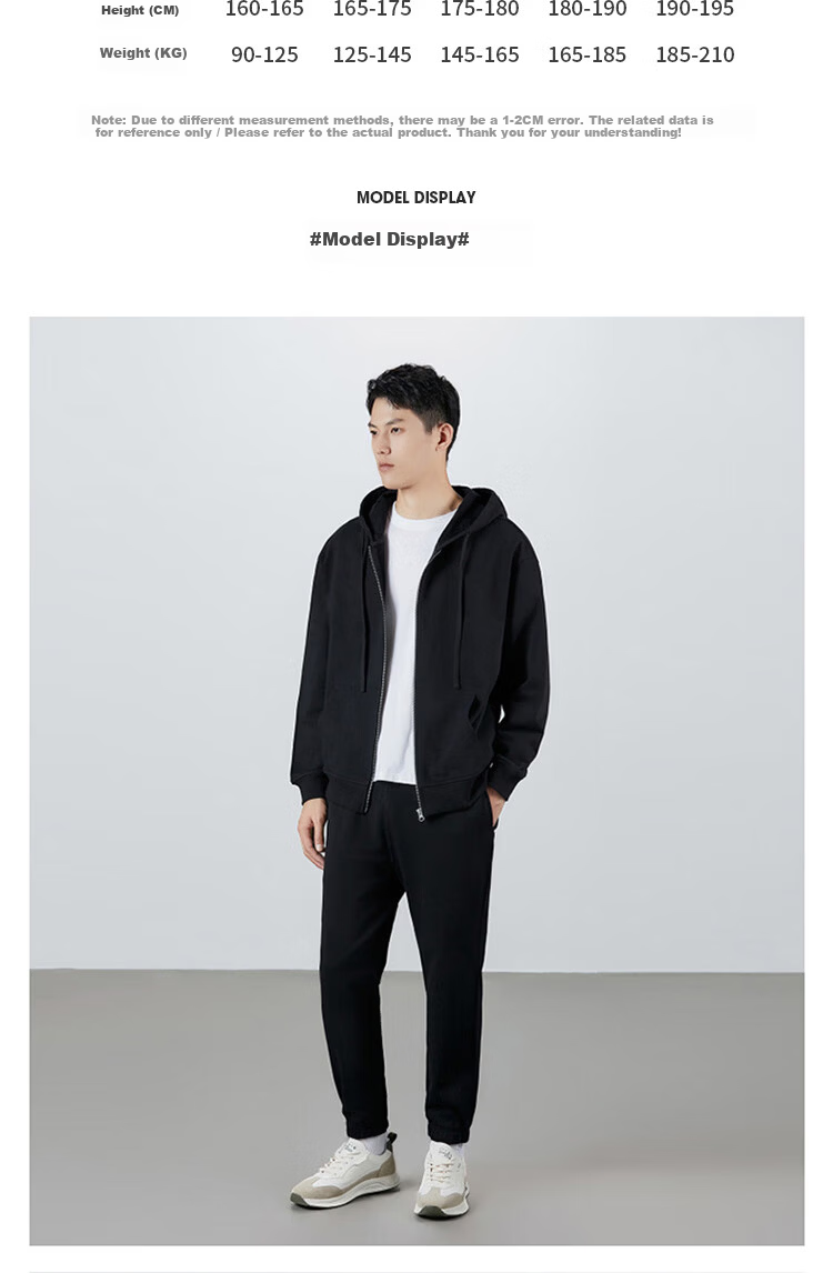 LIMENG Pure Cotton Casual Sports Suit Men Drop Shoulder Loose Fit Spring Autumn Cardigan Men's Sweatshirt Two-Piece Set Black M 5