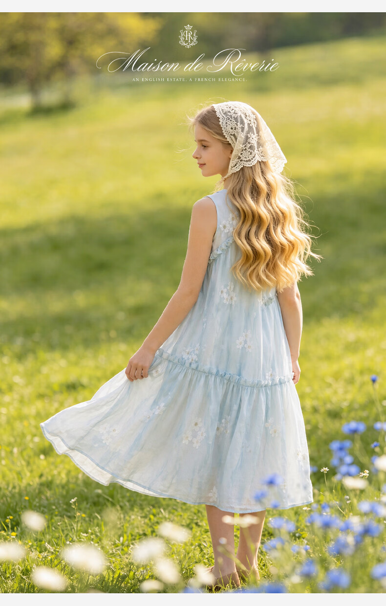 Disney Girls Floral Princess Dress Summer Vacation Long Dress for Big Kids 1A154 Ice Blue 120 9