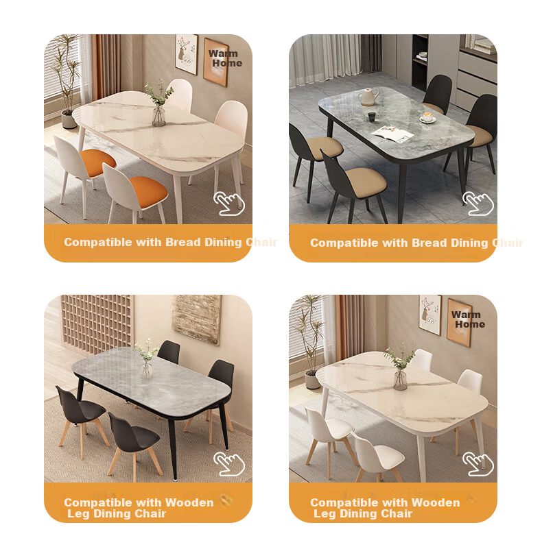 Fanshe Home Dining Table Marble Pattern Simple Small Apartment Rectangular Tempered Glass Dining Table for 4-6 People 7