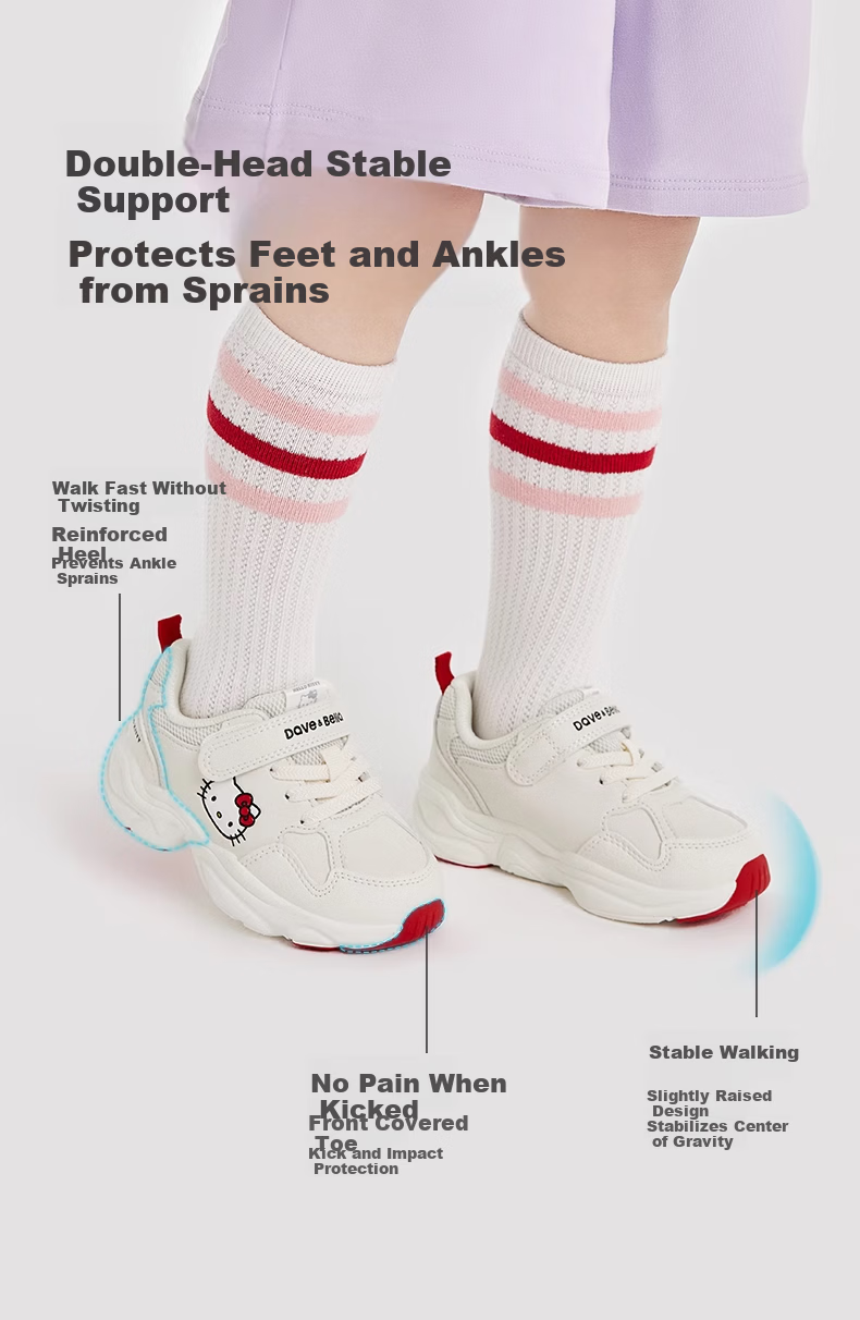 DAVE & BELLA Hello Kitty Collaboration Children's Sneakers Spring And Autumn Girls' Shoes White Sneakers 6