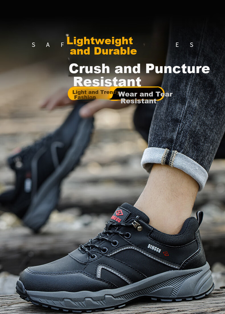 Dinggu Safety Shoes for Men with Steel Toe Cap, Puncture-Resistant, Lightweight, Comfortable, Non-Slip, for Construction Sites, 852hui43 1