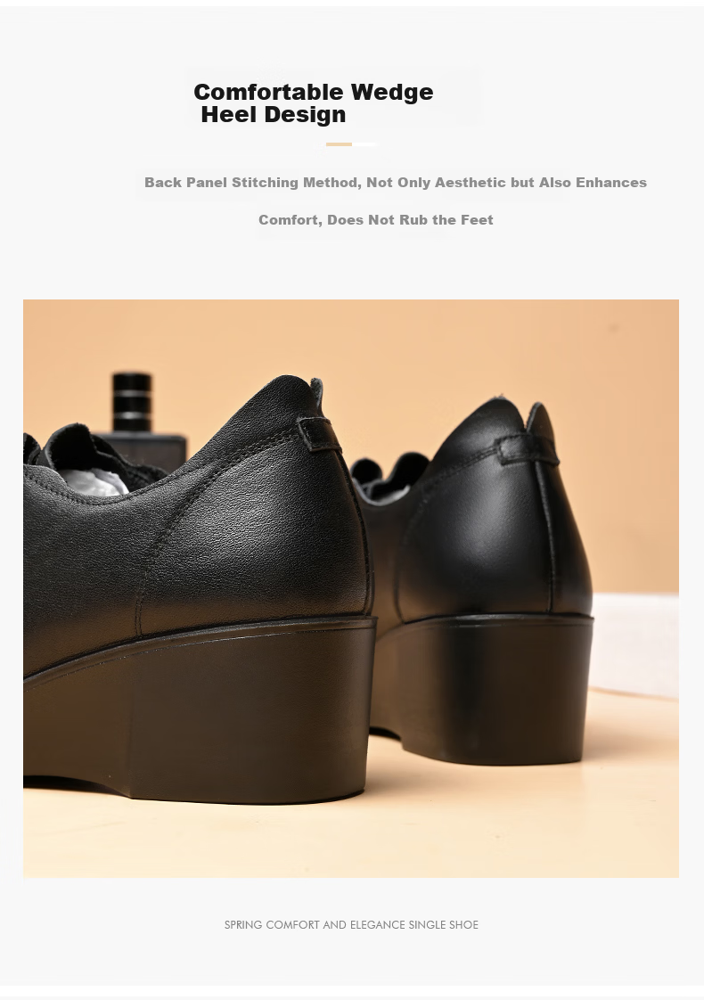 SPIDER KING Women's Low-Cut Leather Shoes Comfortable Versatile Thick Sole Wedge Work Professional Mom Shoes Black Size 37 14