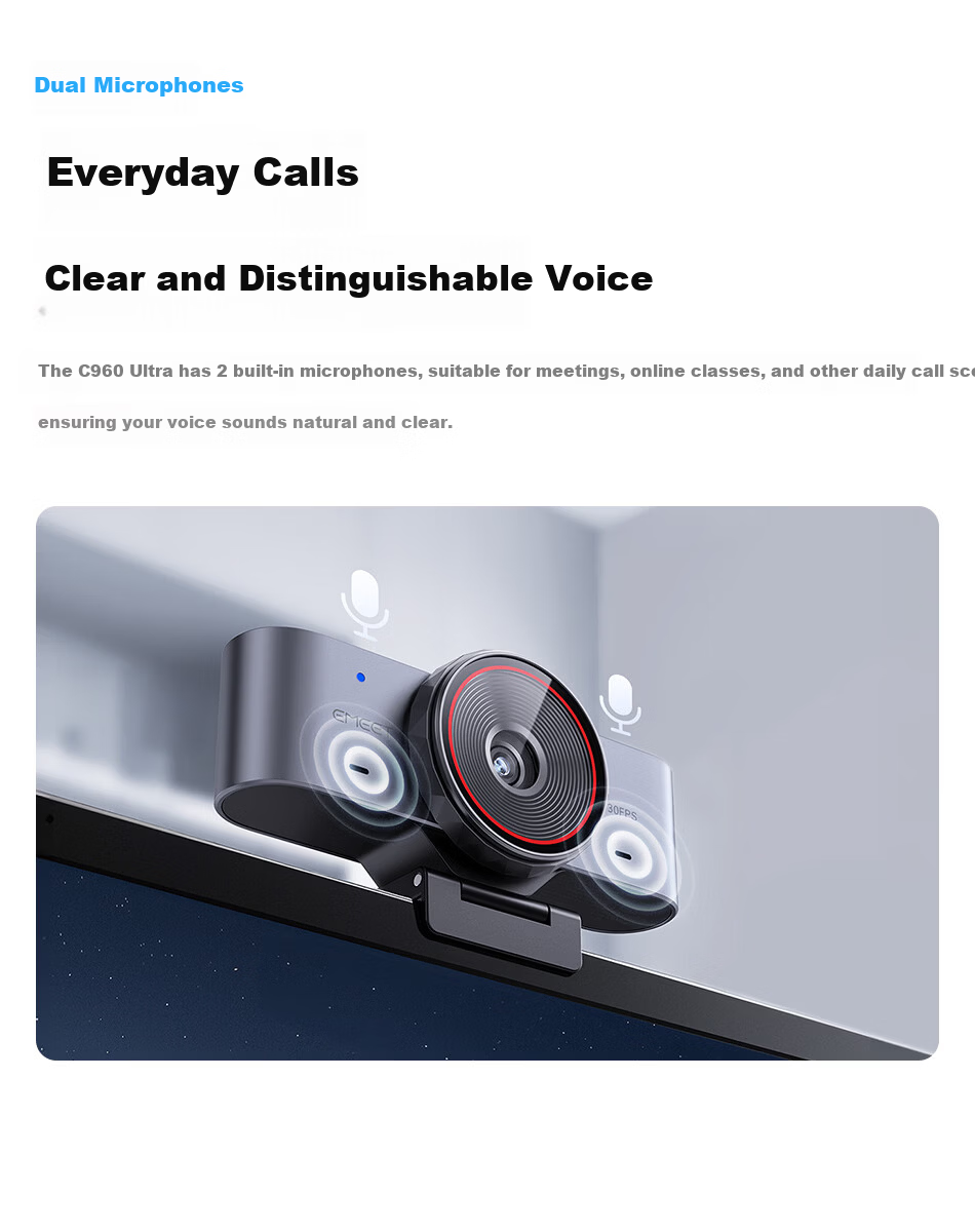 EMEET C960 Ultra 4K HD Beauty Webcam with USB, Desktop Stand for Video Conferencing and Online Classes 12