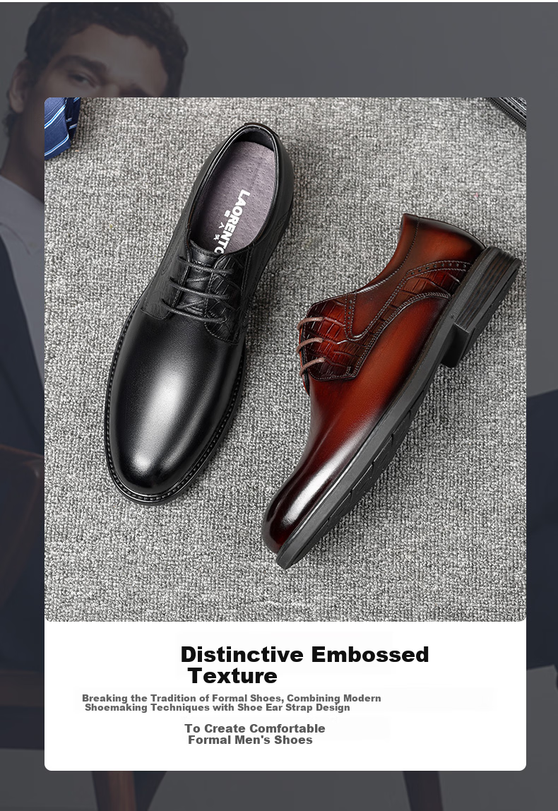 LAORENTOU Men's Leather Business Casual Shoes, Spring Autumn Fashion Comfortable Dress Shoes, Black, Size 38, Model LA12283 3