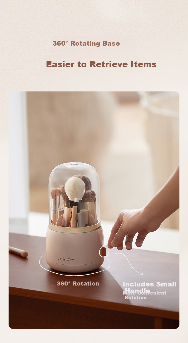 EACHY Makeup Brush Storage Cylinder Dustproof High-Capacity Desktop Cosmetic Organizer Rotatable 8
