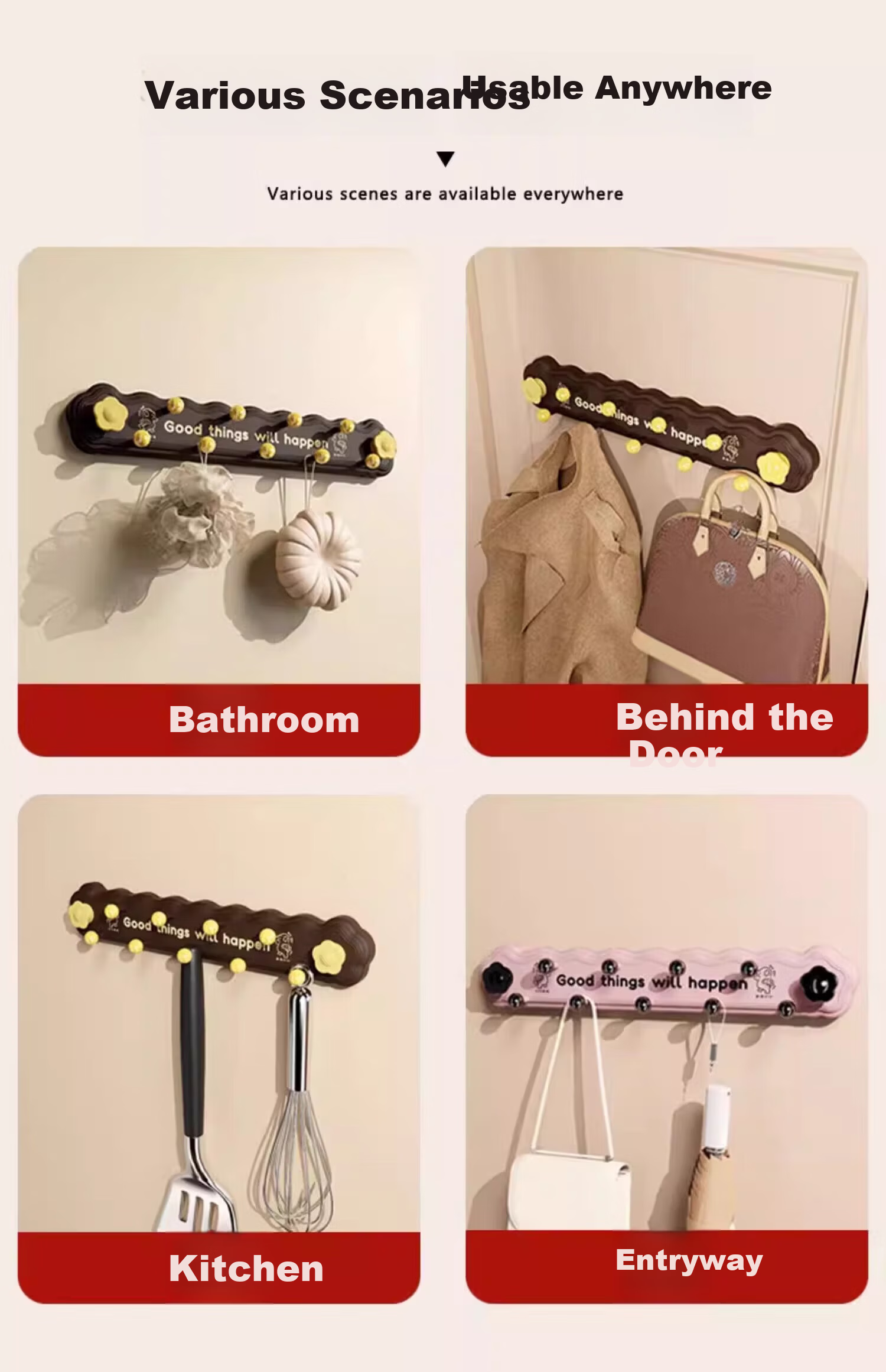 FAJIENUO Dopamine Suction Cup Rotating Row Hook No Drilling Strong Load-Bearing Bathroom Kitchen Brown - Suction Cup 9 Hooks 15