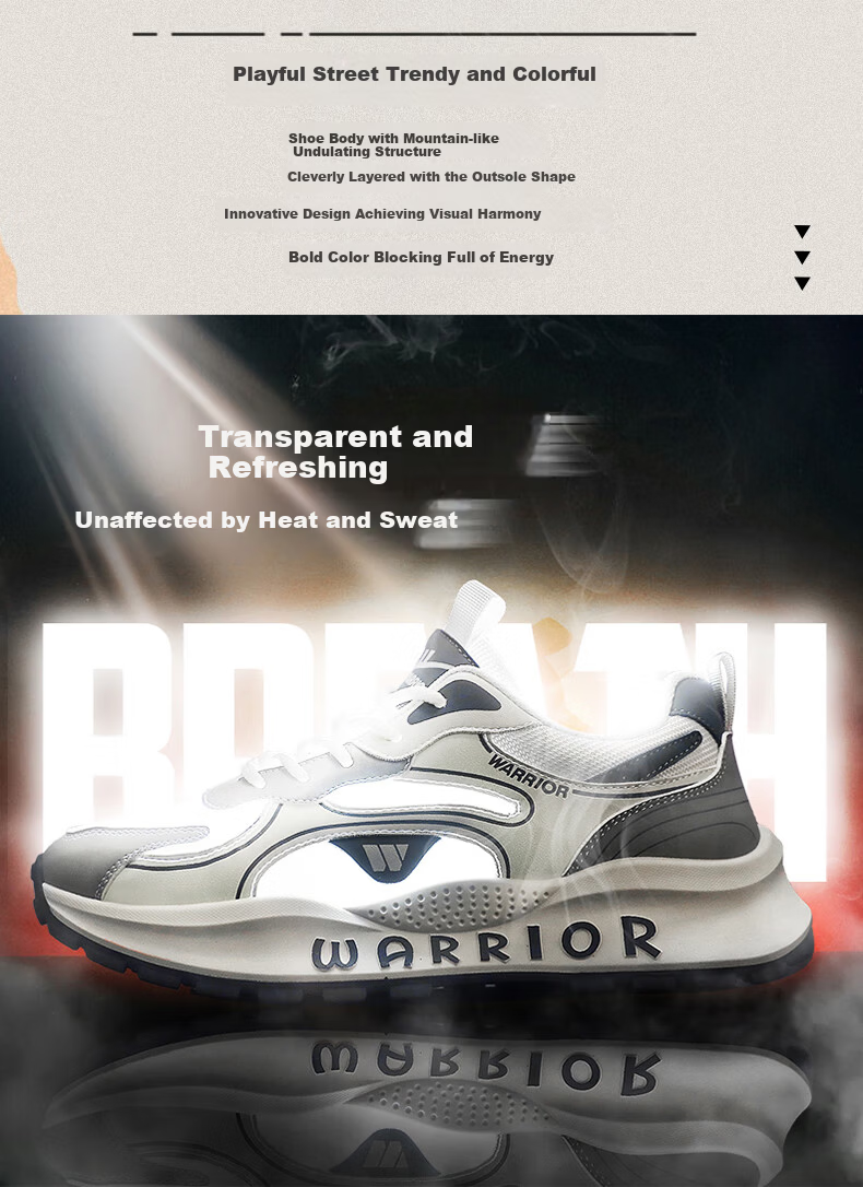 Warrior Men's Summer Breathable Shoes Thick Sole Height Increasing Casual Shoes L146C Gray Black Size 44 2