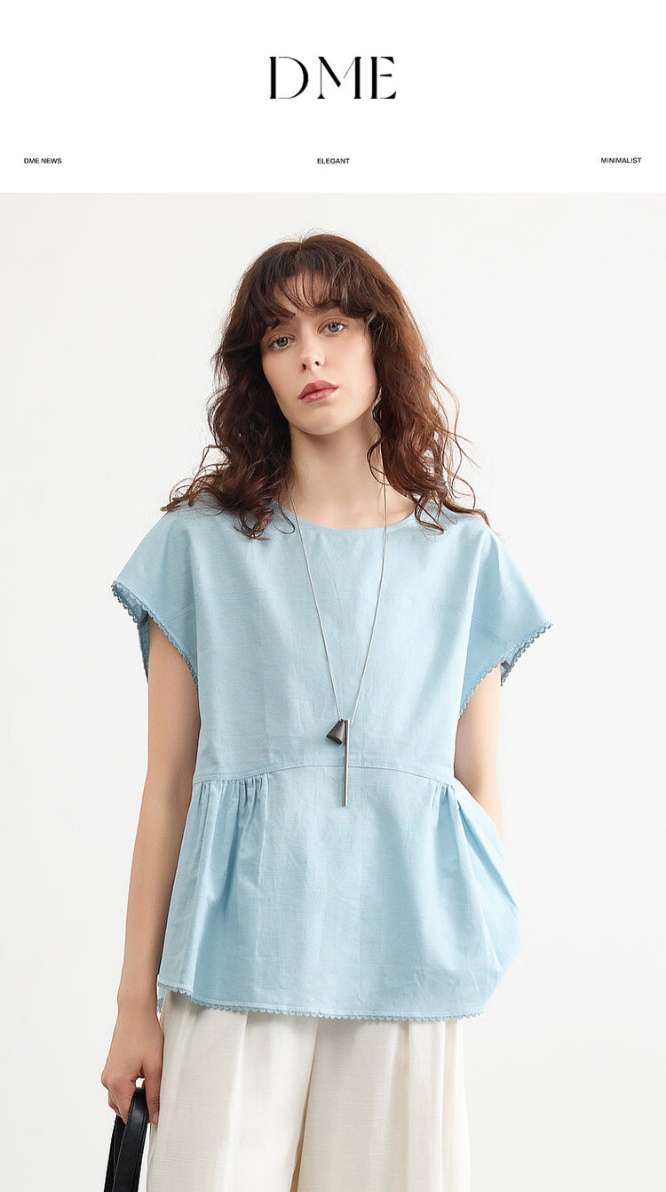 Demana [with Flax Cloud Cotton] Summer Simple Style Round Neck Covered Sleeve Lace Lightweight Loose Slim Shirt for Women Premium 1