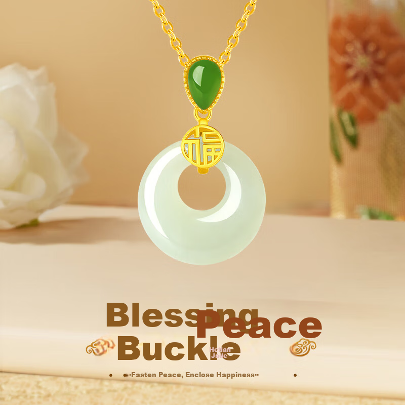 Lianqing Nafu Hetian Jade Silver Peace Buckle Necklace for Women Birthday Gift Women's Day Present for Girlfriend Wife Mom