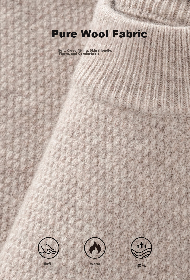 FIRS 100% Wool Men's Sweater Thickened Winter Warm Crew Neck Pullover Knitwear Men's Clothing 4