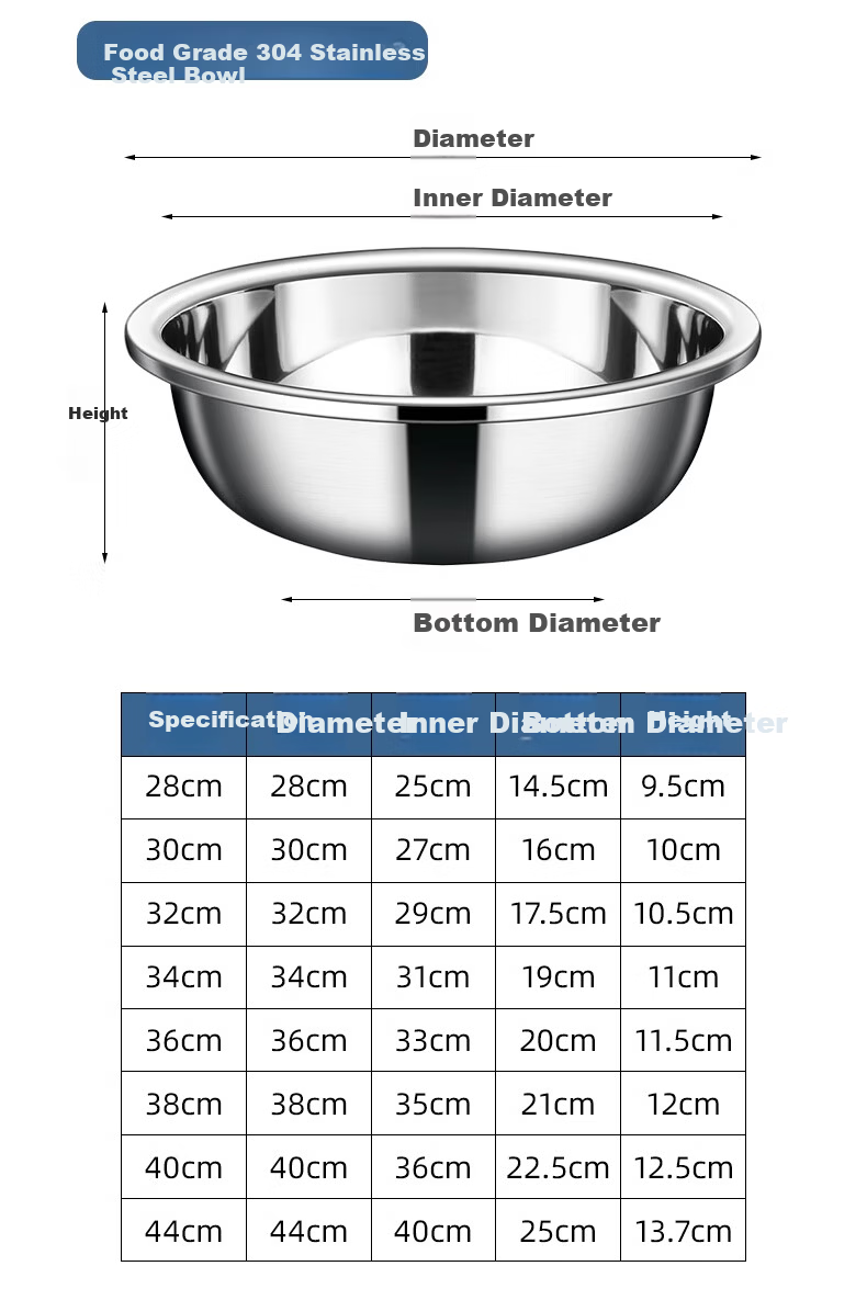 Oluoti 304 Stainless Steel Food Grade Salad Bowl Thickened Kitchen Marinating Bowl Egg Beating Bowl Large Basin 30cm 14
