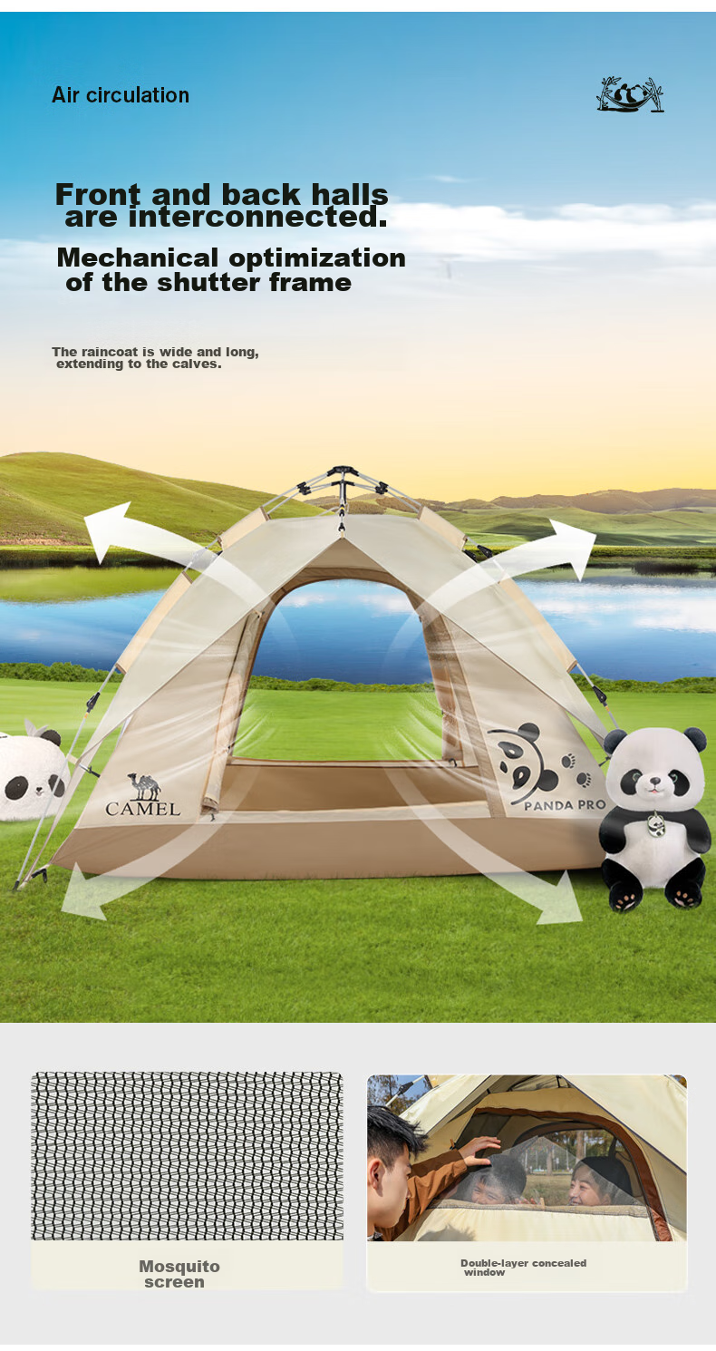 CAMEL Outdoor Black Gel Tent, Portable Folding Fully Automatic Thickened Camping Double-Person Sun Protection Rainproof A111-3 Sand Gold 3