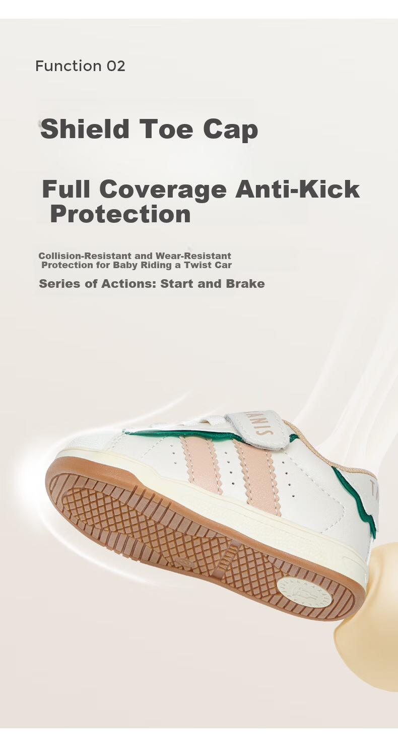 TARANIS Spring Girls' Walking Shoes, Boys' Toddler Anti-Kick Shell Toe Functional Shoes, White/apricot/green, Size 26 3