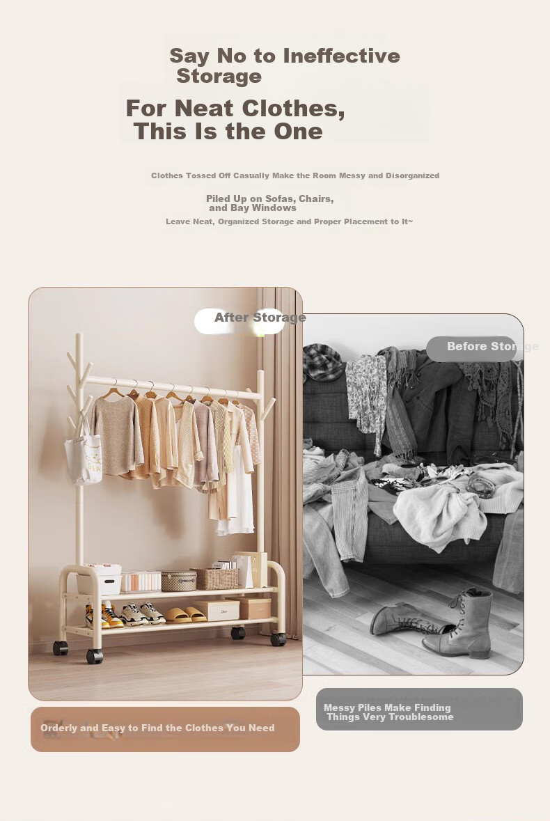 Quanpinwu Floor-Standing Clothes Rack, Bedroom Home Indoor Movable Drying Rack, Storage Hanger, Coat And Hat Stand, Single 150cm 3