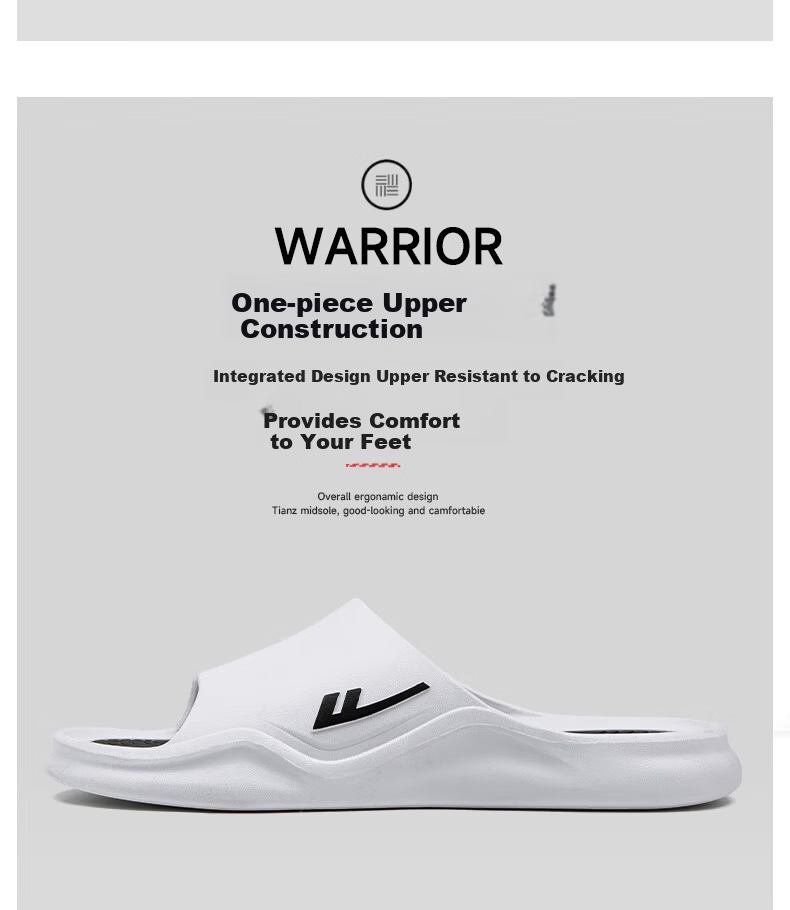 Warrior Men's Summer Anti-Odor Anti-Slip Slippers with Cloud-Like Comfort for Outdoor and Bathroom Use 3962-1 White Black Size 46-47 3