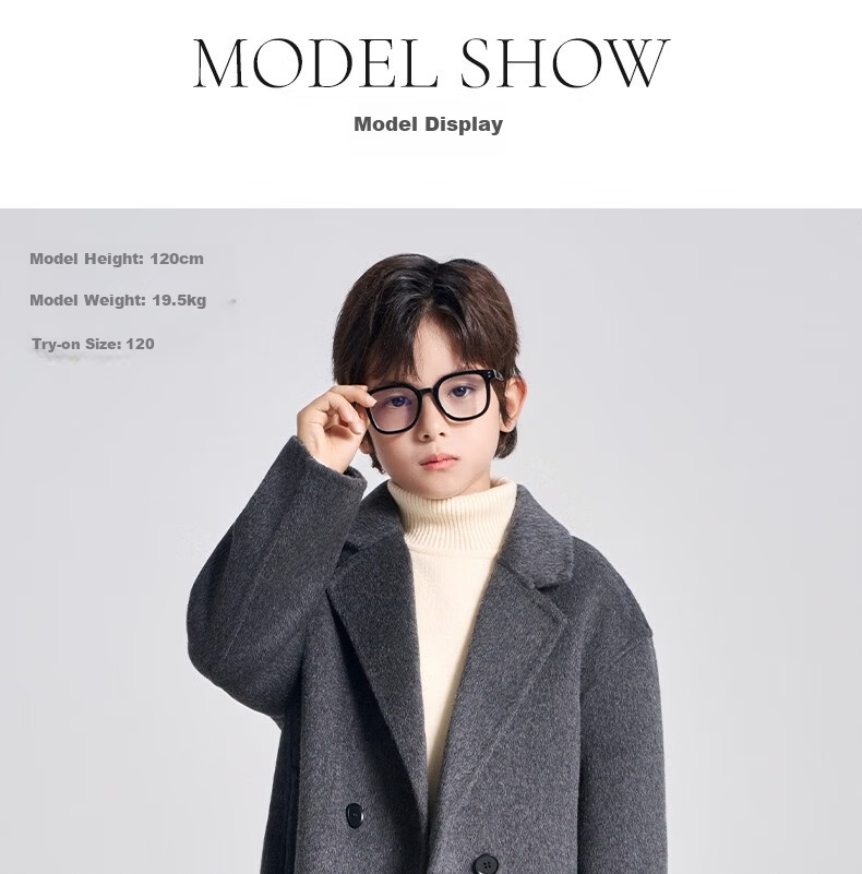 Romon Kids Reversible Wool Coat Autumn Winter Boys Girls Woolen Mid-Length Korean Style Jacket Charcoal Gray 170 21