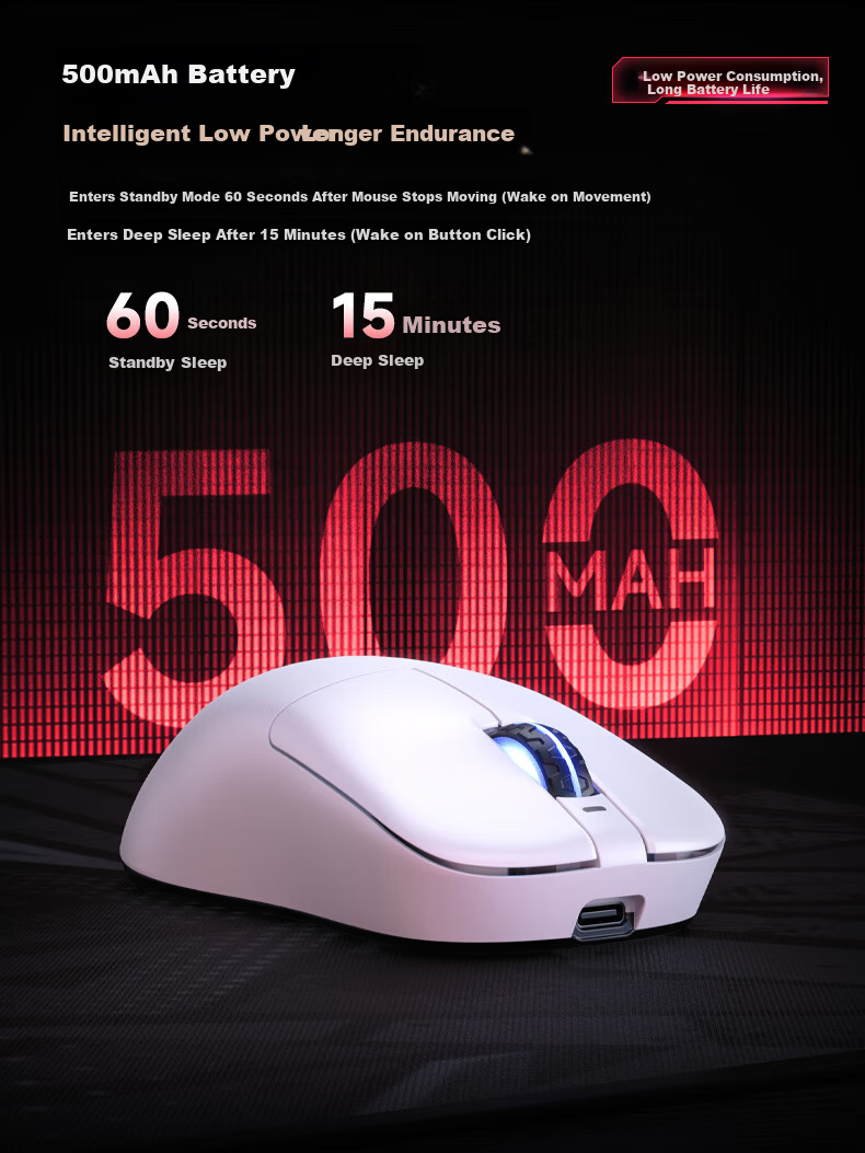 AOC GM900Pro Wireless Bluetooth Tri-Mode Mouse Lightweight PAW3395 Wireless 8K Report Rate Laptop Desktop Large Hand Black 9