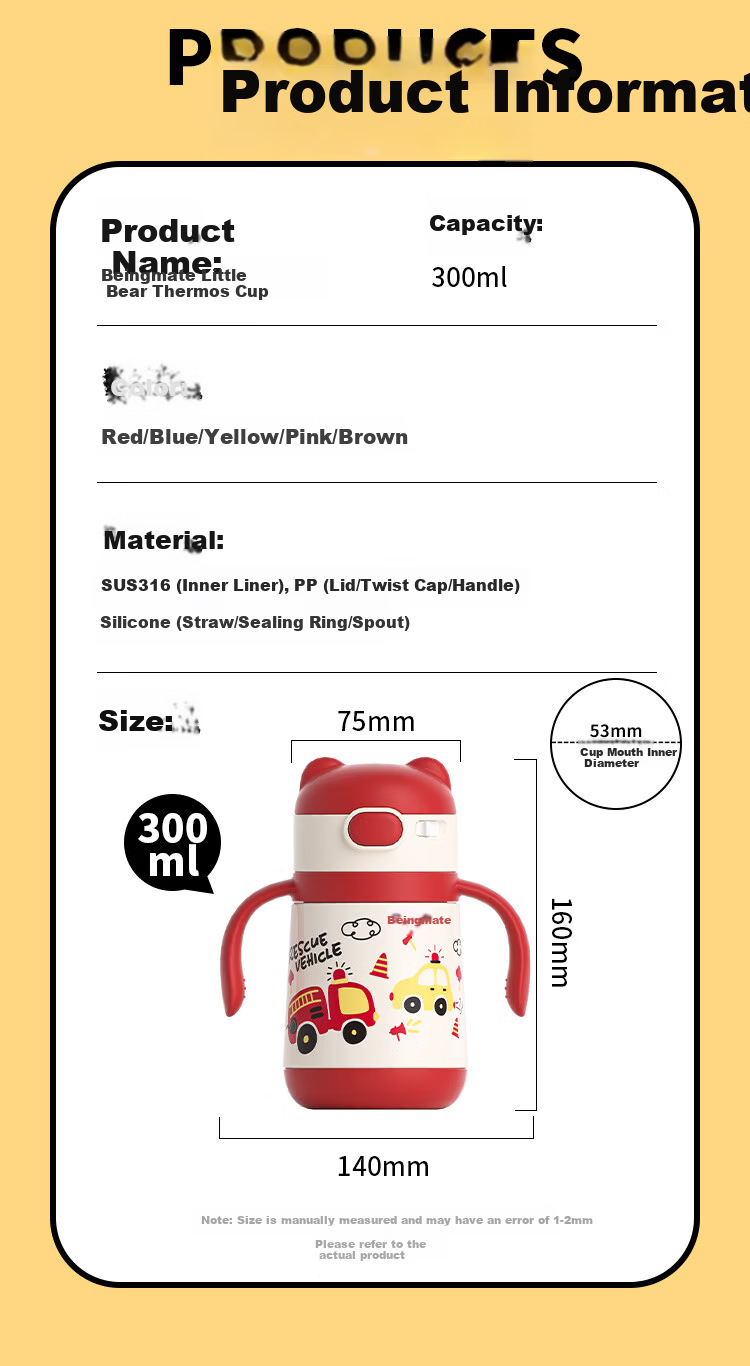 Beingmate Baby Insulated Cup for 6+ Months, 316 Stainless Steel Baby Training Straw Cup, School Water Bottle 18