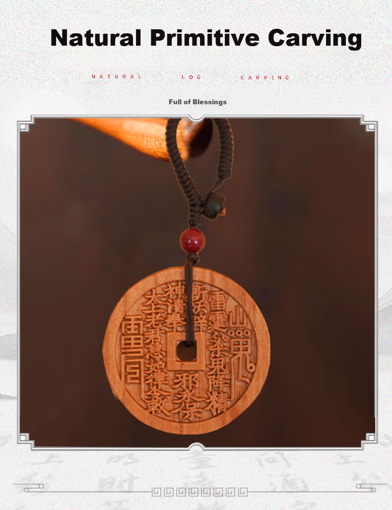 Original Craftsman Shangui Huaxian Peach Wood Safety Buckle Amulet Keychain Pendant Personal Hanging Ornament Diameter Approx. 3.5cm 3
