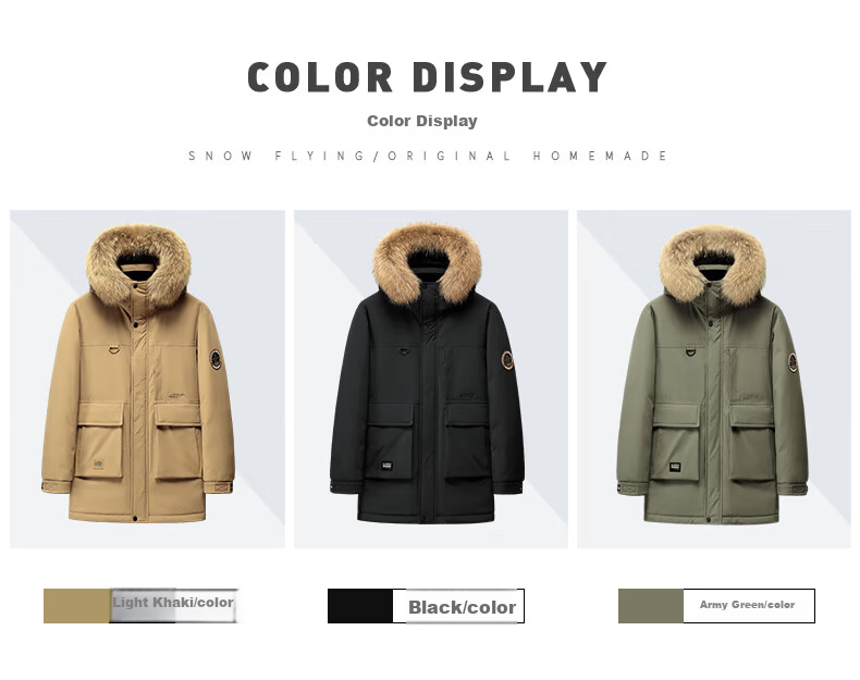 Snow Flying 90% Down Men's Winter Extreme Cold Mid-Length Hooded Casual Workwear Jacket with Fur Collar 190 5