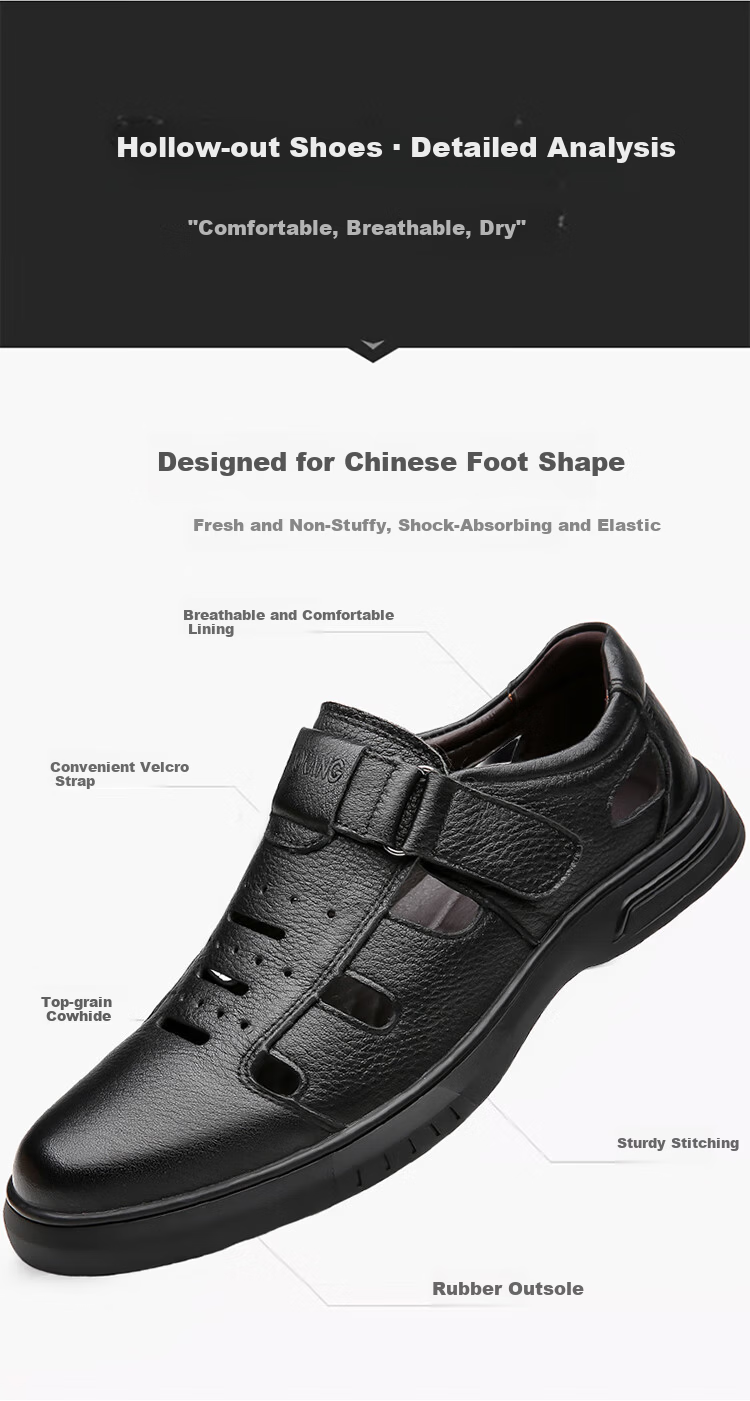 Aokang Men's Leather Hollow Out Casual Leather Shoes Dad Sandals Black 39 (245mm) 7