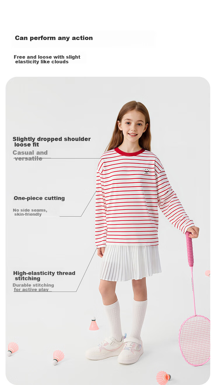 Balabala Kids Long Sleeve T-Shirt Boys 2026 New Spring Autumn Top Girls Cotton Skin-Friendly Red Undershirt 5