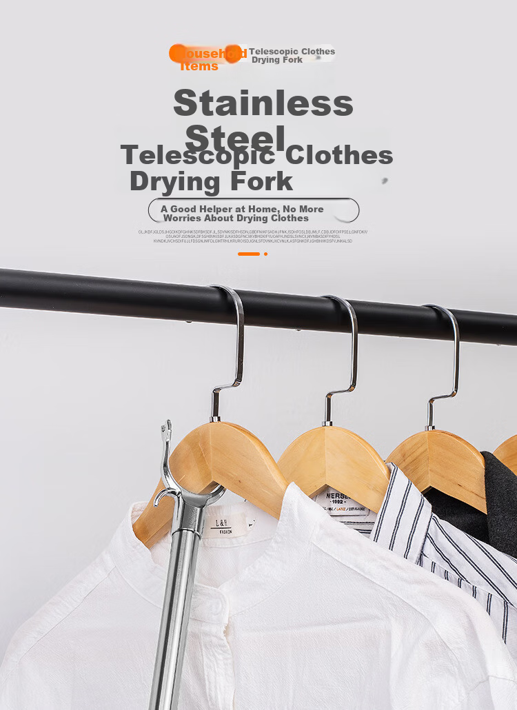 Mengtin Stainless Steel Clothes Drying Rod [Thickened] Expandable Alloy Forked Hanger Rod for Hanging and Retrieving Clothes 1