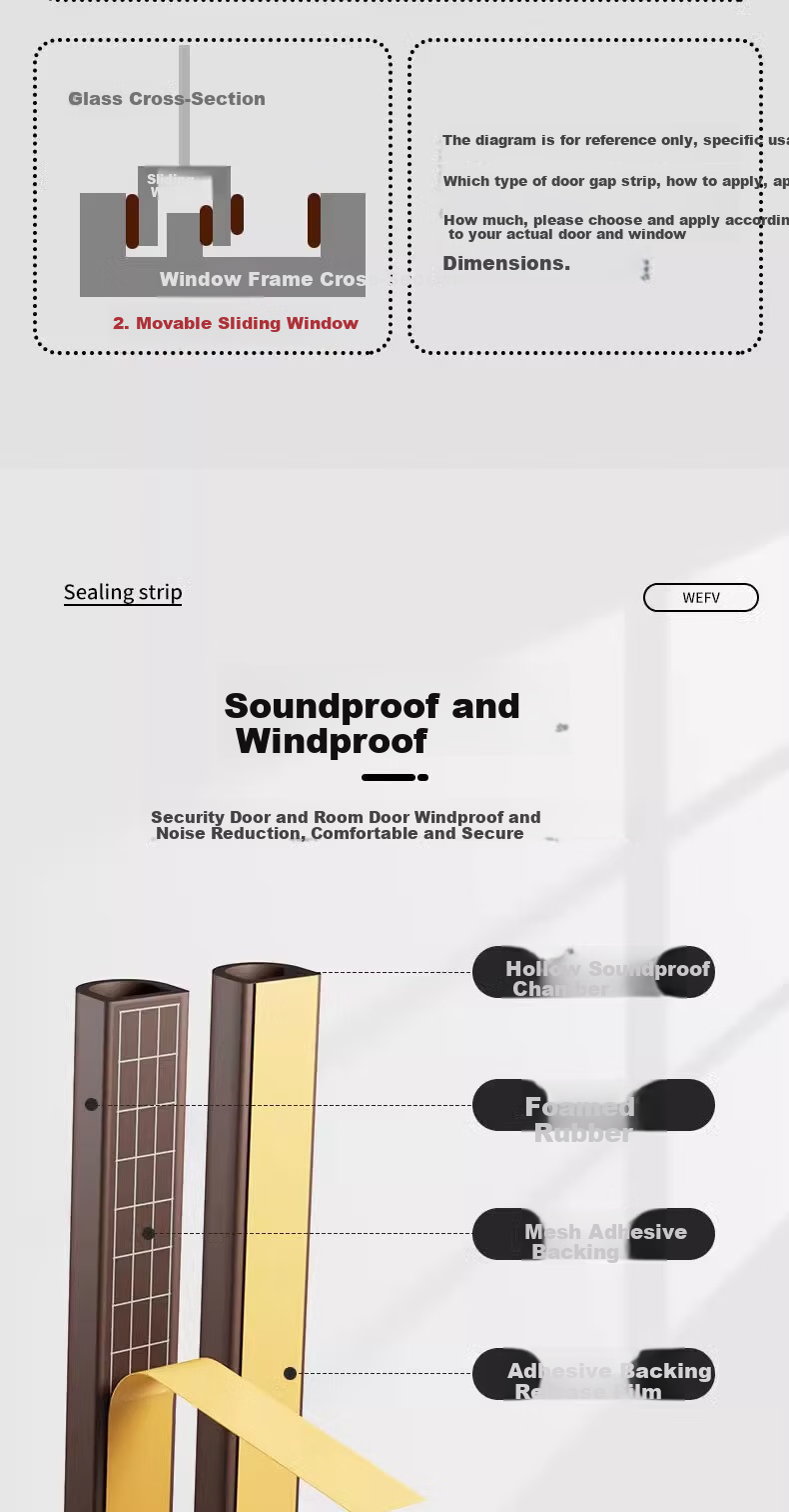 Xuanjia Mital Door and Window Sealing Strip Soundproof Windproof Glass Door Anti-theft Door Windproof Door Stopper Rubber Strip 11