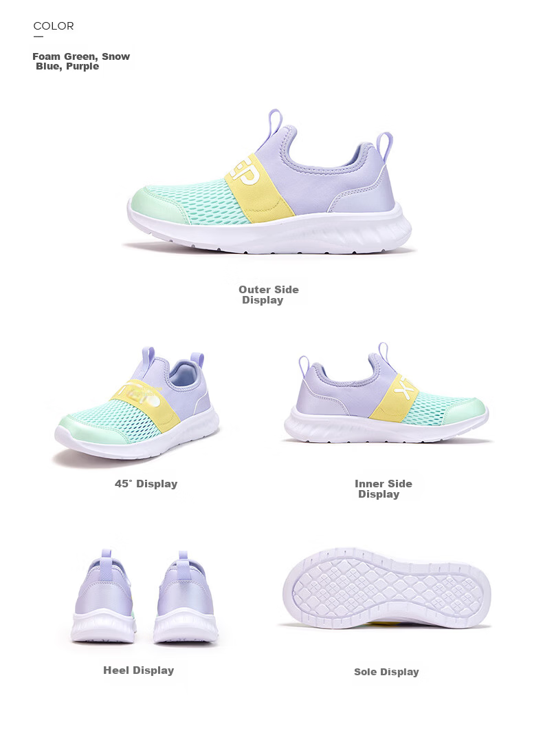XTEP Children's Shoes, Girls' Sneakers for Older Kids, Breathable Mesh Slip-On Running Shoes, Snow Purple/Foam Blue 2, Size 39 16