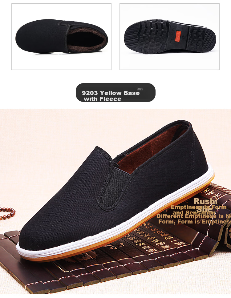 BUS HEYUAN Traditional Beijing Cloth Shoes for Men with Thousand-Layer Sole, Casual Elderly Shoes, Slip-On Loafers for Middle-Aged And Elderly Men, Size 43, Black Cowhide Sole, Model 73X-9202 12