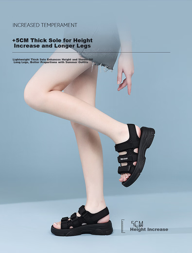 RED DRAGONFLY Women's Sandals, Summer Internet Celebrity Thick-Soled Heightening Casual Shoes, Sports Roman Beach Shoes for Women WTK240731 Black Size 38 4