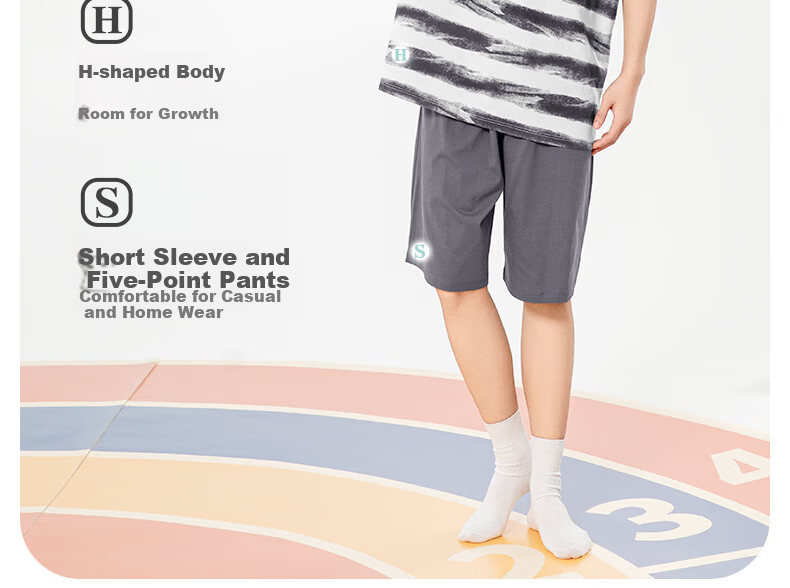 YING BO LUN Youth Pajamas Summer Thin Style Boys Short-Sleeve Set Student Loungewear 20799 Dark Gray 170 9