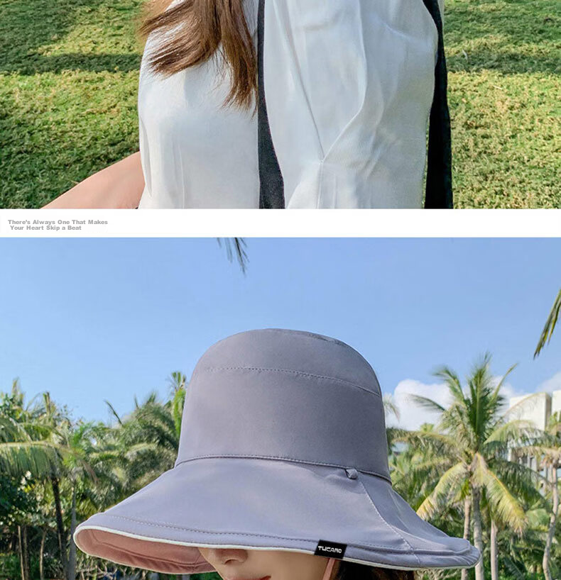 TUCANO Women's Summer Sun Protection Hat Wide Brim Outdoor UV Protection Foldable Reversible Fisherman Hat 19