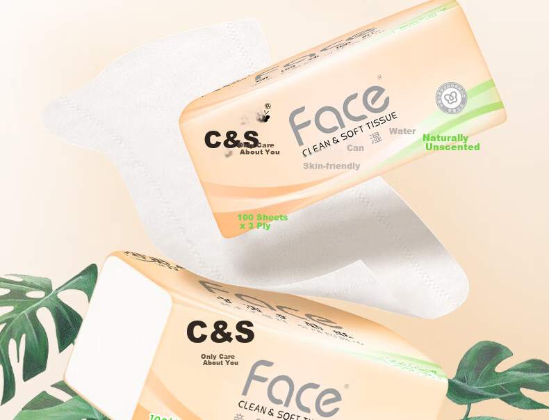 C&S Facial Tissues, Pink Face, 3-Ply, 100 Sheets, 8 Packs, PR250-48R/PR296 Single Pack 5