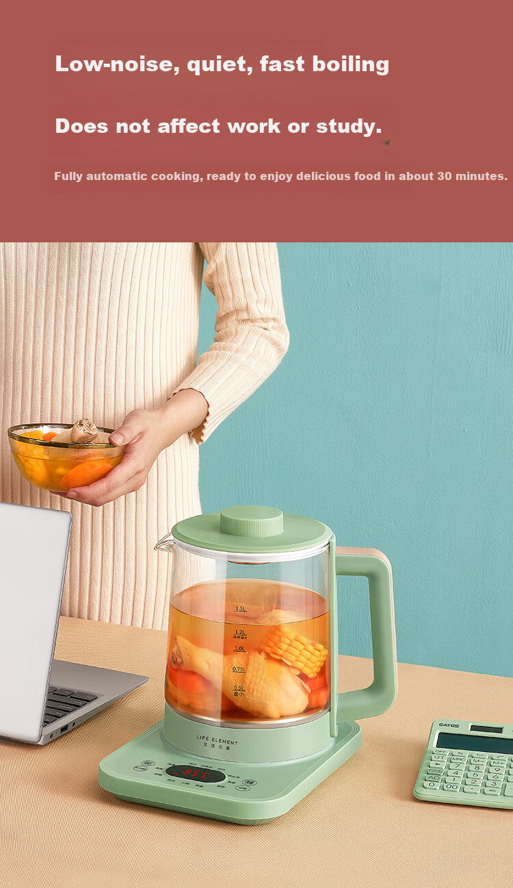 LIFE ELEMENT Multifunctional Tea Brewing Health Pot with Tea Filter, Steaming, Boiling, Constant Temperature and Keep Warm, 1.8L Large Capacity Home Tea Maker - D51 8