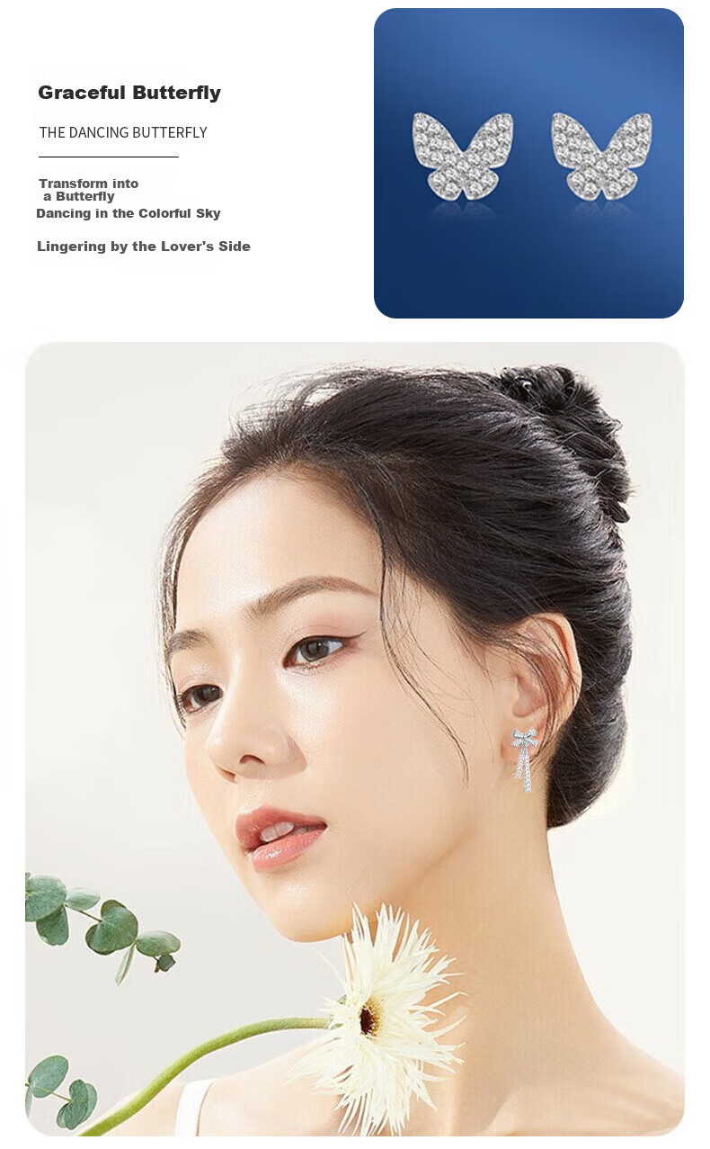 Zhoubaifu Weekly Silver Earrings for Women, Luxury Set, Stud Earrings, Birthday Gift for Girlfriend on Valentine's Day And 520 13