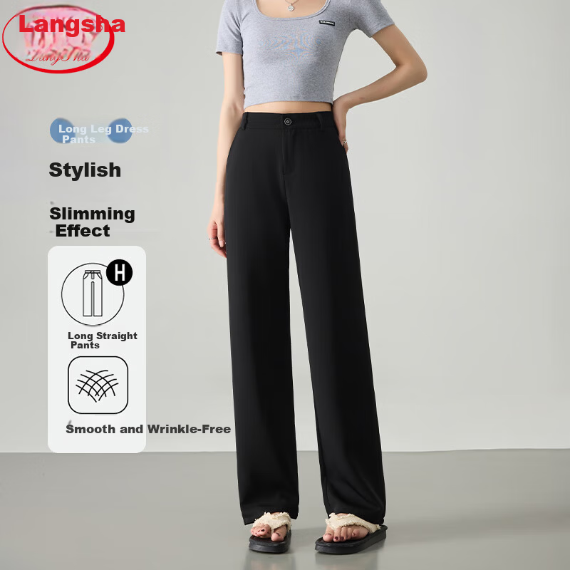 LangSha High Waist Straight Leg Suit Pants for Women Spring Summer Lightweight Draped Slim Wide Leg Casual Work Trousers